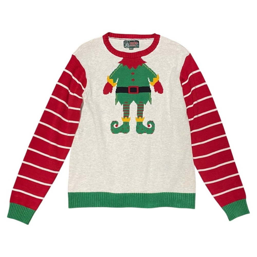 Elf Yourself Ugly Christmas Sweater XXL Red & Green Funny Holiday Knit Striped